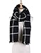 Long Fashion Plaid Wrap Scarves for Women Winter Soft Scarf Black and White