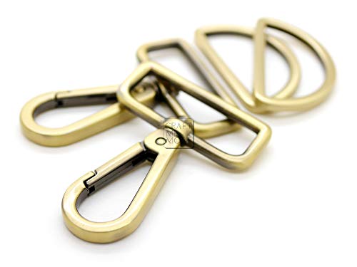 CRAFTMEmore 2 Sets 1.5 Inch Swivel Lobster Clasp Snap Hook Push Gate Clips with 1.5" D Rings for DIY Bag Craft Making (Brushed Brass)
