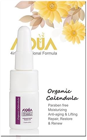 AQUA+ Organic Calendula Extract Moisturizer Facial Skin Serum with Vitamin C, Hyaluronic Acid – Guaranteed Anti-aging, Moisturizing, Whitening &amp; Healing - QAI Organic Certified (5 ml)