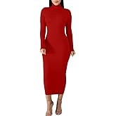 BORIFLORS Women's Sexy Basic Long Sleeve Turtleneck Bodycon Party Long Pencil Dress