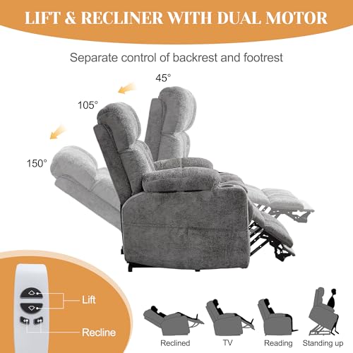Korser Oversized Dual Motor Power Lift Recliner for Elderly with Adjustable Headrest, Electric Lift Recliner Chairs with Massage and Heat, Extra Wide Chair with Storebox Cupholder, USB Ports, Type C