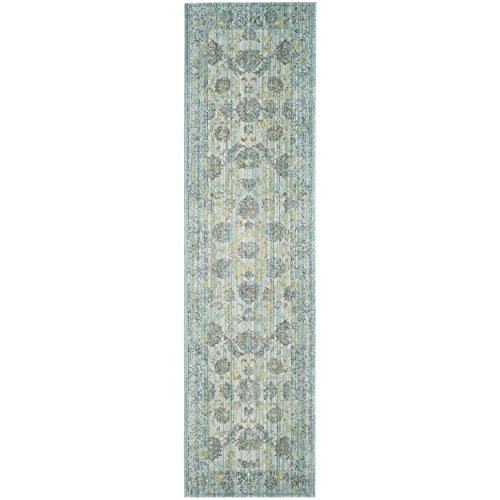 Safavieh Valencia Collection VAL113G Blue and Turquoise Vintage Distressed Silky Polyester Runner Rug (2'3 x 8')