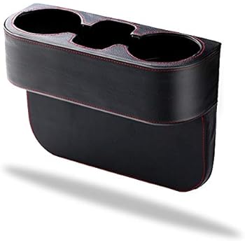 Car Seat Organizer Gap Filler Pocket with Leather Cover | Portable Universal Multifunctional Car Cup Holder Wedge Gap Catcher Caddy Stopper Storage Box for Cellphones Keys Cards Wallets (Black)