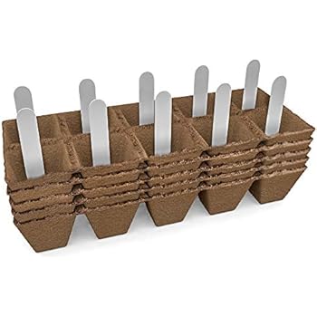 Seed Starter Peat Pots Kit | Germination Seedling Trays are Biodegradable and Organic | 10 Plastic Plant Markers Included | 5 Pack - 50 Cells