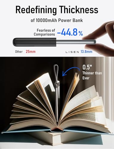 LISEN Portable Charger for iPhone, All-Metal Battery Pack Power Bank 10000mAh Compact Size, Camping Travel Essentials USB-C Power Bank, CCC-Certified Fast Charging for iPhone 17 16 15 Pro Max Air