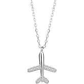 Dtja Tiny Crystal Airplane Pendant Necklace for Women 925 Sterling Silver 18K White Gold Plated Huggie Diamond Plane Free Fly Wings Drop Choker Y Necklace Chain Lightweight Fashion Jewelry