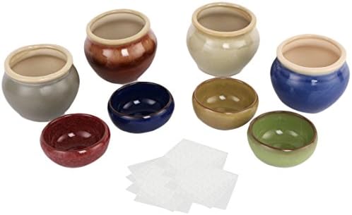 Happy Bonsai 8 Mini Ceramic Pots Small Succulent Planters + 8 Mesh Screens