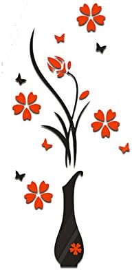 JXULE Beautiful 2nd 3D Slant Vase Red Flower Plum Tree Mirror Wall Decals Stickers Art Home Living Room Hallway TV Backdrop Vinyl Decor Mural