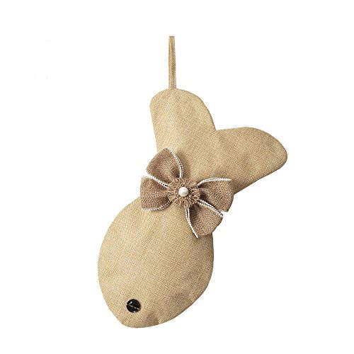 2017 NEW Linen Cat Fish Holidays Christmas Stockings Jute Natural Burlap-16 inches x 8 inches 4# Flower Bowknot