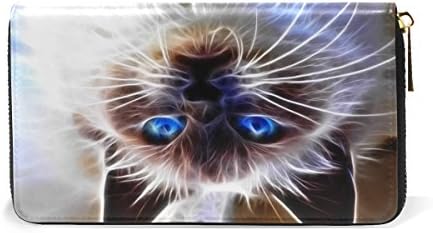 Cat Blue Genuine Leather Girl Zipper Wallets Clutch Coin Phone for Women