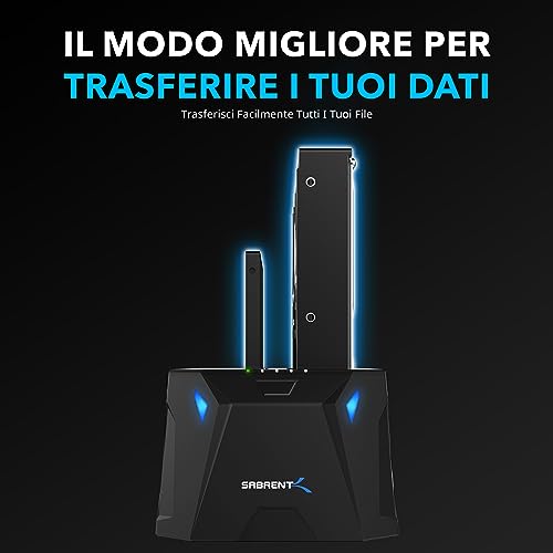 SABRENT 2.5/3.5 Inch USB 3.0 Gen 1 External Hard Drive/HDD SSD Docking Station 2 SSD/HDD Slot with Power Supply for up to 22TB SATA SSD with Hard Disk Cloner Function (EC-HD2B-EU) | Offline Hard Drive Cloner, 2.5 & 3.5 SATA to USB HDD SSD Reader (EC-HD2B)