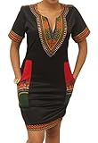 Voguegirl Women Traditional African Print Dashiki Bodycon Short Sleeve Dress