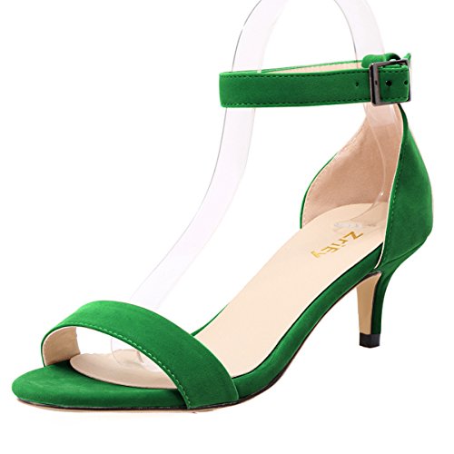 ZriEy Women Sexy Open Toe Ankle Straps Low Heel Sandals Velvet Green Size 8.5/39 M EU