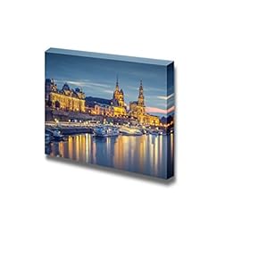 Canvas Prints Wall Art - Dresden, Germany Cityscape on The Elbe River at Night | Modern Wall Decor/Home Art Stretched Gallery Canvas Wraps Giclee Print & Ready to Hang - 12" x 18"