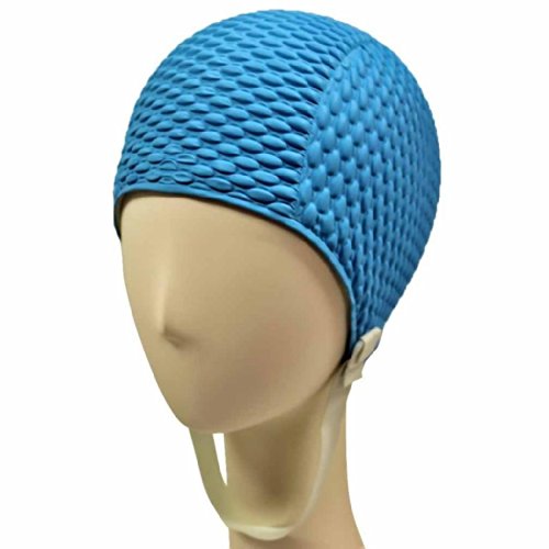 Retro Bubble Crepe Swim Bathing Cap with Chin Strap Light Blue Sporting Goods Water Sports