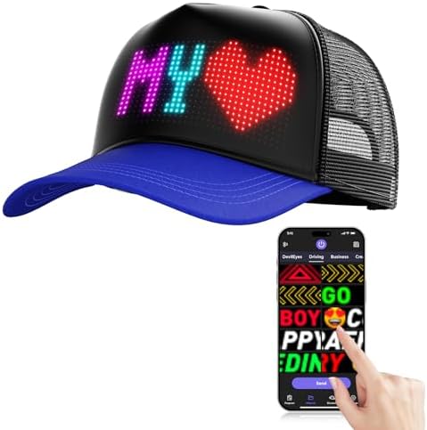 Sombreros LED, Sombrero con Luz Editable y Programable Control de Aplicación Bluetooth Gorra LED Colorida para Fiesta Hip Hop Escenario Concierto (sombrero negro Sombreros LED, Sombrero con Luz Editable y Programable Control de Aplicación Bluetooth Gorra LED Colorida para Fiesta Hip Hop Escenario Concierto (sombrero negro