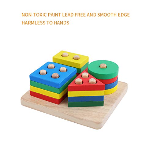 GEMEM Wooden Educational Shape Color Recognition Geometric Board Block Preschool Puzzle Board Toddler Toy Stacking Cups Baby Toys for 2 3 4 5 Years Old Boys and Girls