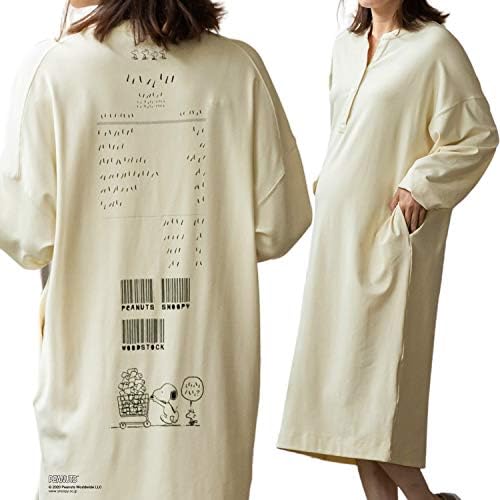 Sweet Mommy マタニティ 授乳服 スヌーピー 前開き パジャマ ワンピース 卸直営 ルームウェア 長袖 ポケット付き リラックスウェア ボリューム袖 ストレッチコットン 部屋着