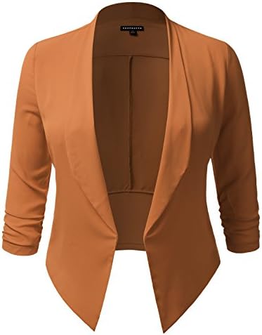SHOPQUEEN Plus Size Open Front Thin Blazer Cardigan Office Work Formal Jacket RUST 3XL