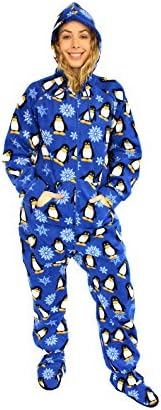 The Snooze Shack Fleece Footed Pajamas with Drop Seat Bottom - Winter Penguin