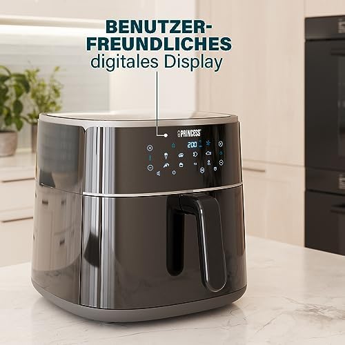 Digitale Heißluftfritteuse – Füllmenge des Behälters variierbar – 8 L maximal – 6 voreinstellbare Programme – Weniger Öl – Digitaler Display – 182254