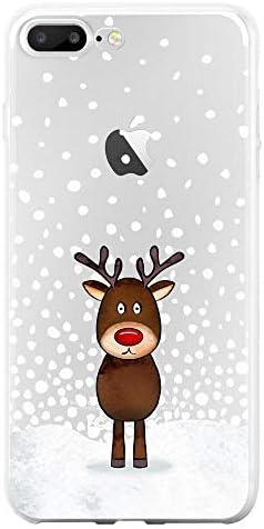 JAMMYLIZARD Clear Case for Apple iPhone 7 Plus and iPhone 8 Plus | Transparent Silicone Gel Xmas Back Cover with Christmas Sketch Pattern, Reindeer Blitzen