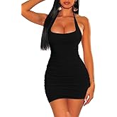 ZileZile Women's Sexy Bodycon Sleeveless Backless Ruched lace-up Cocktail Party Dresses Club Dress