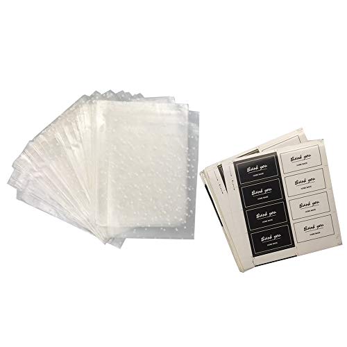 White Dots Self Adhesive Plastic Cookie Bags For Gift Giving 4x4 Inch 200 Bags+200 Thank You Labels - Thumbnail 4