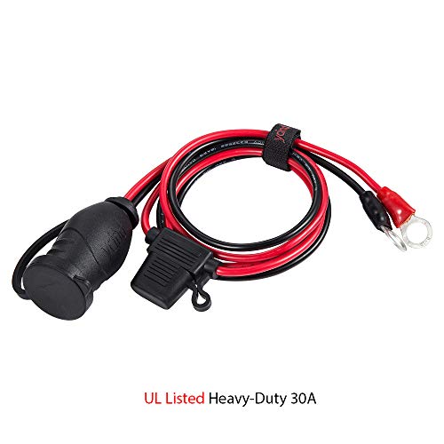 YCIND 3/8" Eyelet Terminal to Female Cigarette Lighter Socket Battery Boost Cable Heavy Duty 30A Fuse 12V/24V 12AWG Cord 3Ft