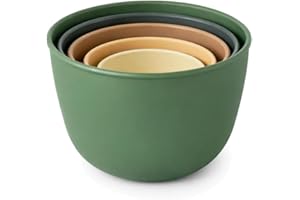Bamboozle Eco-Friendly 5-Piece Mixing Bowl Set – Stackable Satin-Finish Bowls in Natural Alpine Earth Tones for Baking, Cooki