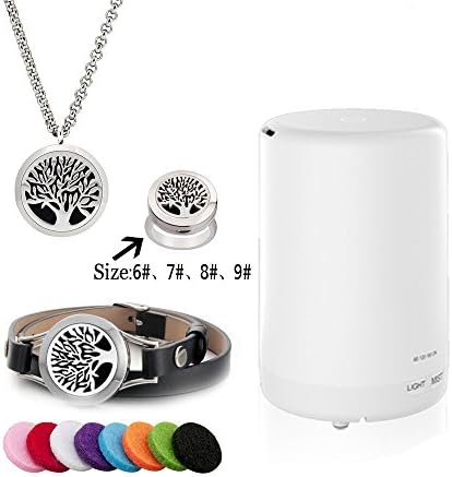 GSJ Ultrasonic - Essential Oil Diffuser, Aromatherapy Cool Mist with Bonus Diffuser Necklace,Bracelet,Ring &amp; Electric, 14 Color LED Light &amp; , 8-10 Hours Diffusing, 1 Year Warranty (8#, Style-2)