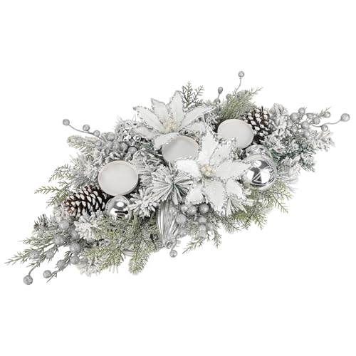 Weihnachtsdeko Tropfen Girlande für Weihnachten - Kerzenhalter, Künstliche Winter Swags Girlande mit Weihnachtsblumen Berry Clusters Christbaumkugeln für Weihnachtsdekoration