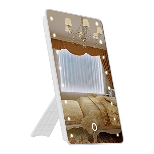Foldable LED Lighted Vanity Mirror with Light, Oenbopo Smart Touch