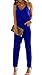 Women's Casual V Neck Sleeveless Spaghetti Strap Jumpsuit Long Pants (M, Blue)