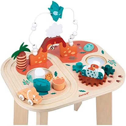 - Table d'Activités Dinosaure - 8 Activités Premier Age - Jouet d'Éveil - Développe la Motricité Fine et la Dextérité - Jouet en Bois FSC - Dès 12 Mois, J05825