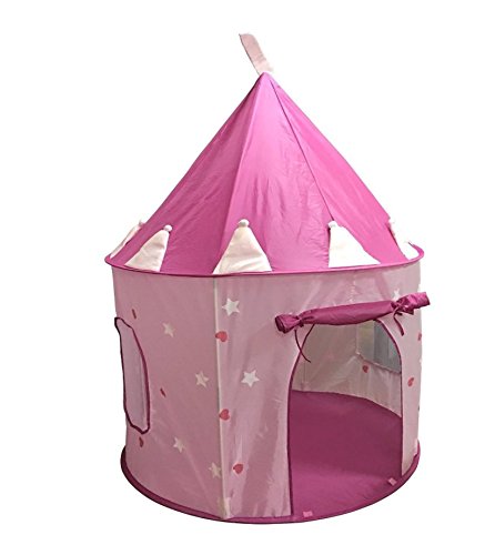 Children Play Tent By Blue Squid â€“ Perfect For Indoor Outdoor Use â€“ Boys & Girls Prince & Princess Castle Design & Glow In The Dark Stars â€“ Pop Up House With Foldable Carry Case (Pink Castle)