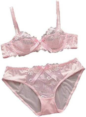 Domple Womens Underwire Push Up Bra and Panty Set Comfort Sheer Sexy Lace Lingerie Set