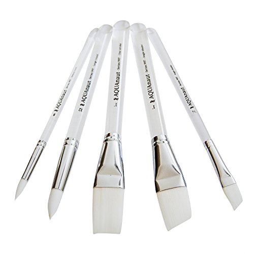 AQUAnaut - Series 997 Deluxe 5-Piece Paint Brush Set Best for Watercolors, Acrylic and Oils, Short Bevel Handles