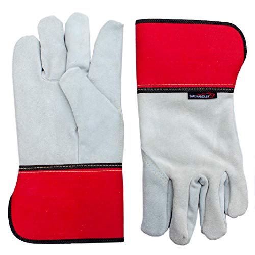 SAFE HANDLER Performance Leather Gloves | Full Split, Leather Palm, Safety Work Gloves, Rubber Gauntlet Safety Cuff, Kevlar Stitching, Grade A Split Leather, OSFM, 3 Pairs - Thumbnail 5