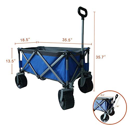 Eurmax Sports Collapsible Sturdy Steel Frame Garden Carts on Wheels Utility Beach Wagon Cart with Big Wheels，Bonus 8x8Ft Picnics Mat (Blue & Gray) - Thumbnail 2
