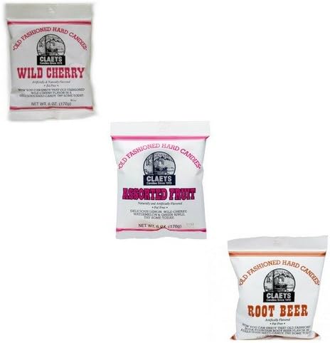 Claeys Old Fashioned Hard Candy Variety Three Pack - Spring Collection - Cherry, Root Beer, and Assorted Fruit - 18 Oz Total Weight
