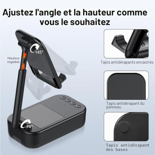 Enceinte Bluetooth Portable,Support Pliable pour téléphone Portable Bureau,Anti-Dérapant&Son Surround HD,IP7 Waterproof,Support Téléphone Bureau Convient pour Phone/Pad, pour Hommes,Femmes
