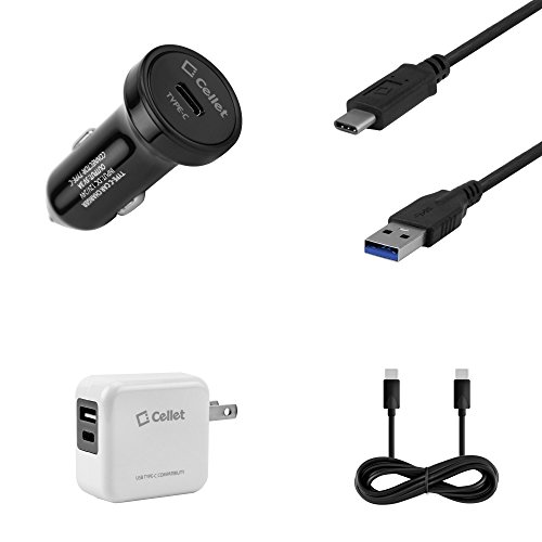Moto X4 - Charger Bundle: 15W Type C Car Charger Adapter, 15W Type-A / Type-C Dual Port Wall Charger, USB-C to USB-C Cable, USB-C to Standard USB Cable and Atom LED for Moto X4