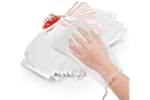 June Fox 100 Fruit Protection Bags, Reusable Netting Bags 6 x 10 Inch Mosquito Bug Insect Bird Nylon Net Barrier Bag with Drawstring for Protecting Plant Fruits Flower