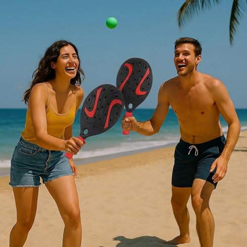 Pair of Beach Padel Beach Tennis Rackets with Soft Ball Set Wooden Rackets Sea, Beach Pool, Sea Garden, Beach Rackets Waterproof Water Resistant