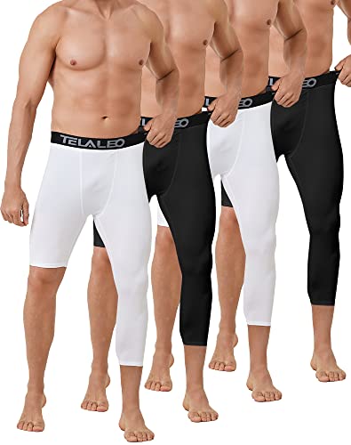 4 Pack Men's 3/4 One Leg Compression Tights Pants