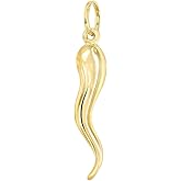 Lucchetta - Men's Large Italian Gold Horn Pendant Charm 14k - Suitable for Gifting - Hypoallergenic Made to Last - Authentic Unisex Jewelry from Italy