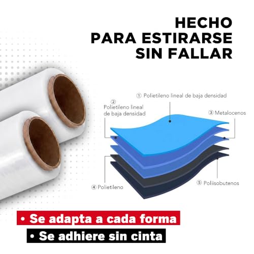 YUREX Emplaye Rollo Calibre 80 que Rinde Más con Menos Vueltas 18 pulgadas x800 pies para Empaque y Embalaje Protege Muebles Pallets en Mudanzas y Almacenaje sin Dejar Residuos Manual y Transparente