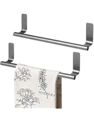 mDesign Decorative Metal Kitchen Self-Adhesive, Wall Mount Towel Bar - Storage and Display Rack for Hand, Dish and Tea Towels - Stick on Inside or Outside of Doors, 9