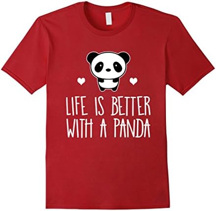 Men's Life Is Better With A Panda Animal Bear Hearts T-Shirt Small Cranberry
